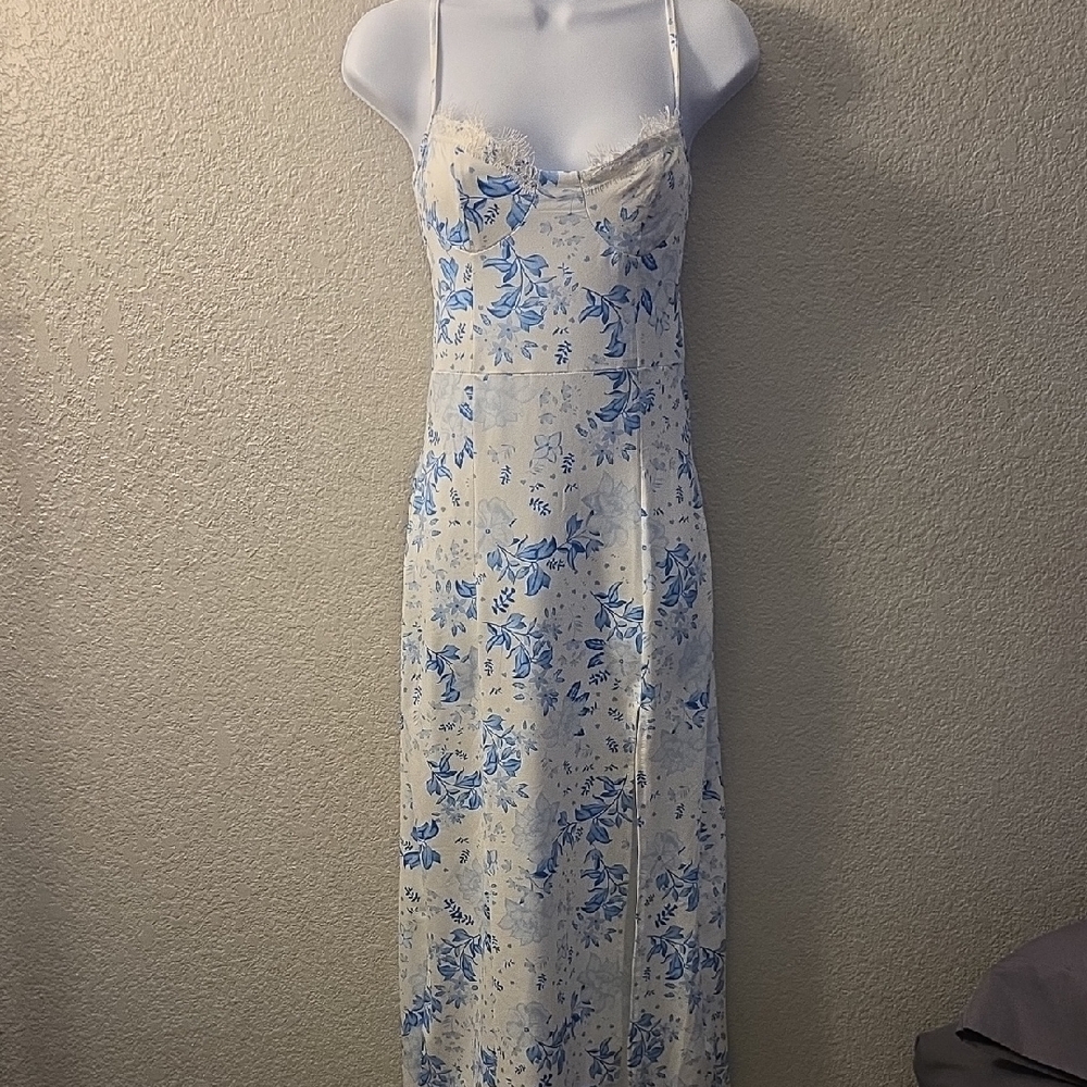 Floral Blue and White Slip Dress